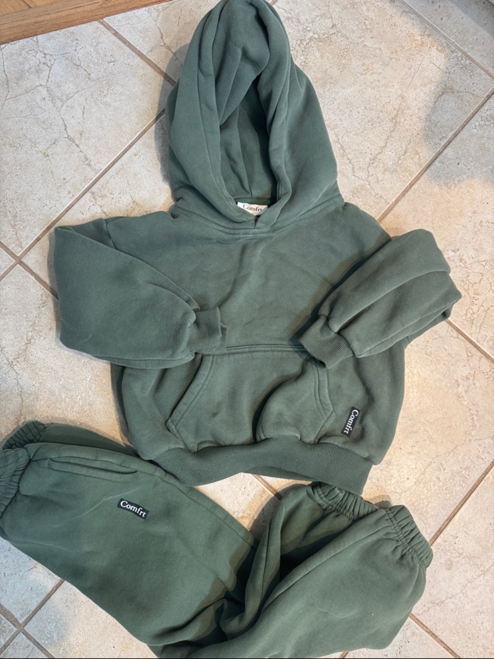 Kids Olive Green Hoodie & Jogger Set